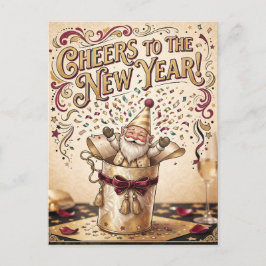 Postal "¡Salud por el Año Nuevo!" con Gnome en una Caja d
