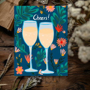 Postal ¡Salud! Vino Espumoso Champán Flores Felicidades