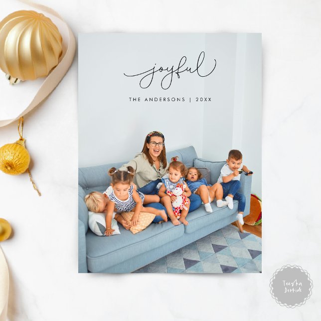 Postal Saludo alegre, foto de la familia navideña de Feli (Joyful Greeting, Merry Christmas Family Photo Postcard, Modern Minimalist themed)