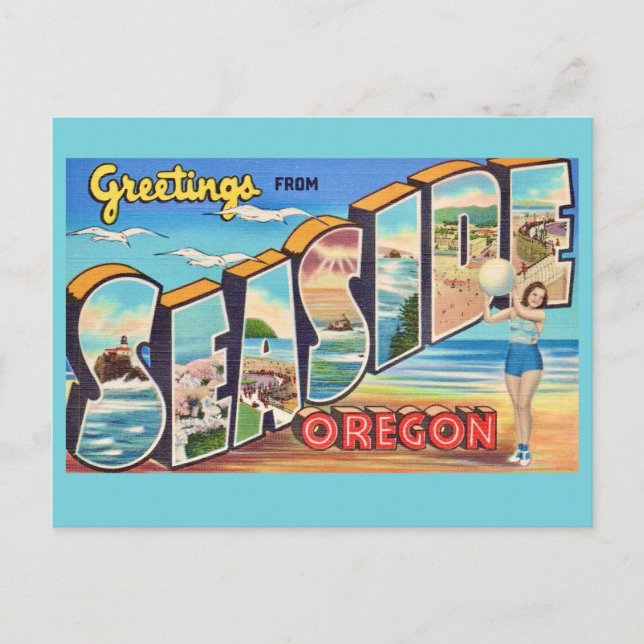 Postal Saludo antiguo de Seaside Oregon (Anverso)