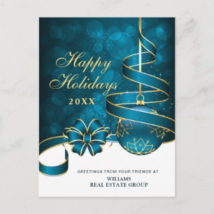 Postal Saludo corporativo de los Navidades Blue Gold Spar
