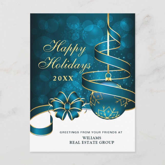 Postal Saludo corporativo de los Navidades Blue Gold Spar (Anverso)