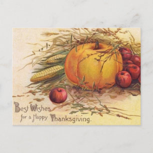 Postal Saludo de Acción de Gracias de la Calabaza Vintage