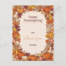Postal Saludo de Acción de Gracias de la cosecha de otoño