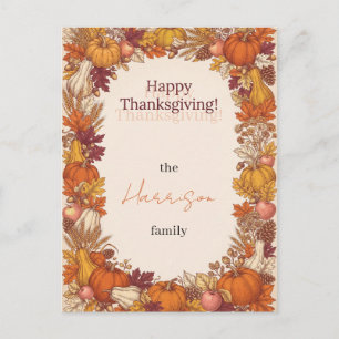 Postal Saludo de Acción de Gracias de la cosecha de otoño