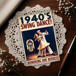 Postal Saludo de baile swing vintage al servicio