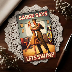 Postal Saludo de baile swing vintage al servicio militar