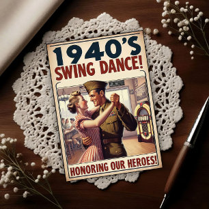 Postal Saludo de baile swing vintage al servicio militar