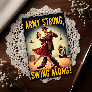 Postal Saludo de baile swing vintage al servicio militar