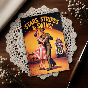 Postal Saludo de baile swing vintage al servicio militar