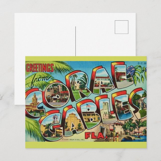 Postal Saludo de Coral Gables Florida (Anverso / Reverso)