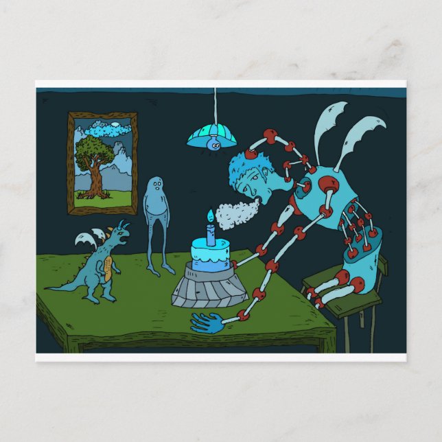 Postal Saludo de cumpleaños azul (Anverso)