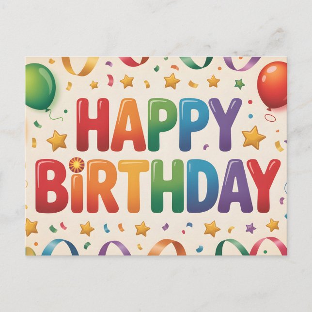 Postal Saludo de cumpleaños colorido y vibrante (Anverso)