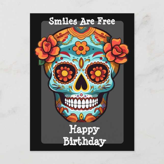 Postal Saludo de cumpleaños de calavera de azúcar (Anverso)