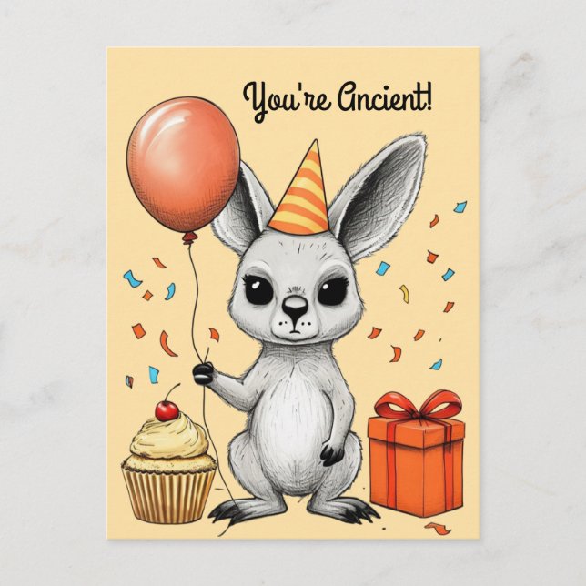 Postal Saludo de cumpleaños de canguro con tono sarcástic (Anverso)