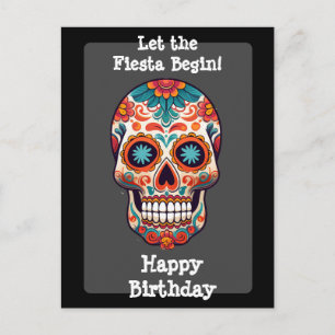 Postal Saludo de cumpleaños de cráneo de azúcar