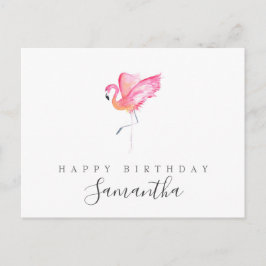 Postal Saludo de cumpleaños de flamenco con acuarela