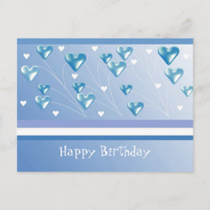 Postal Saludo de cumpleaños de los corazones azules flota