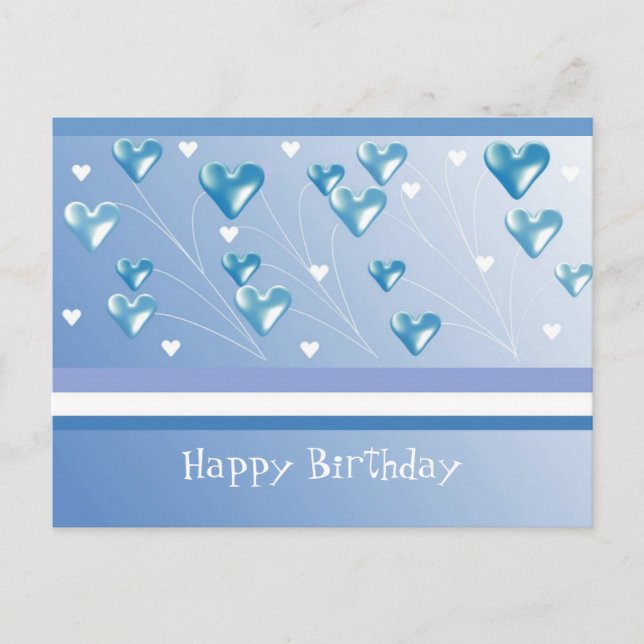 Postal Saludo de cumpleaños de los corazones azules flota (Anverso)
