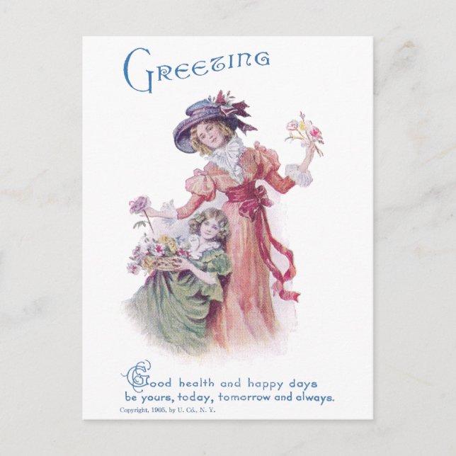 Postal Saludo de cumpleaños de mujer y Chica (Anverso)