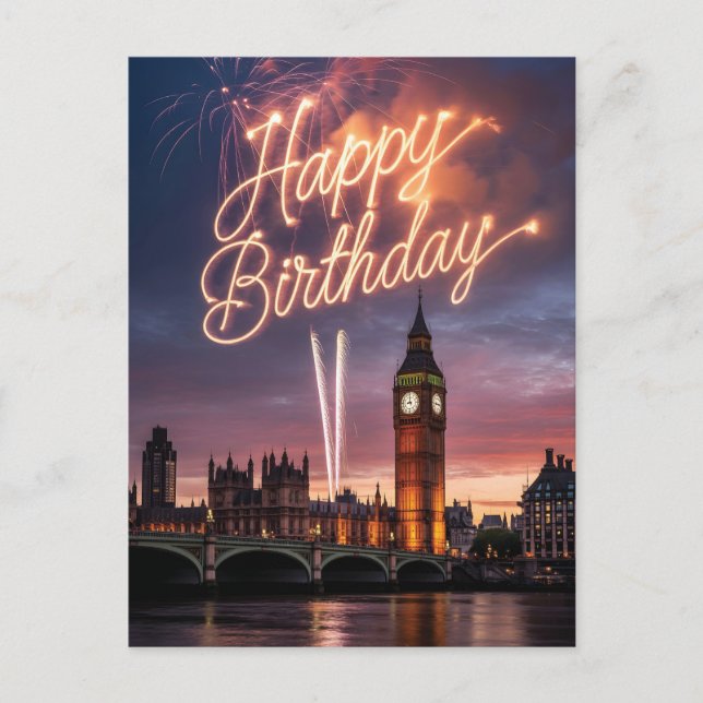 Postal Saludo de cumpleaños del paisaje urbano de Londres (Anverso)