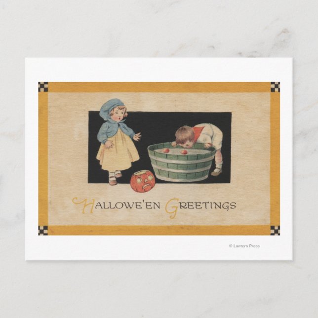 Postal Saludo de Halloween Bobbing para manzanas (Anverso)