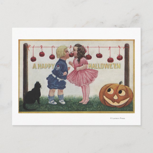 Postal Saludo de Halloween con manzanas a cuerda (Anverso)