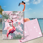 Postal Saludo de las luces tropicales del Flamingo<br><div class="desc">Navidades personalizados personalizados saludando - Un Navidad tropical saluda festivamente Navidad con un poco de brillo usando esta singular postal personalizado personalizada de Navidades tropicales con una foto de un Navidad Flamingo con un sombrero de Papá Noel. Hazlo tuyo,  agrega nombres personalizados y envíalo hoy mismo!</div>