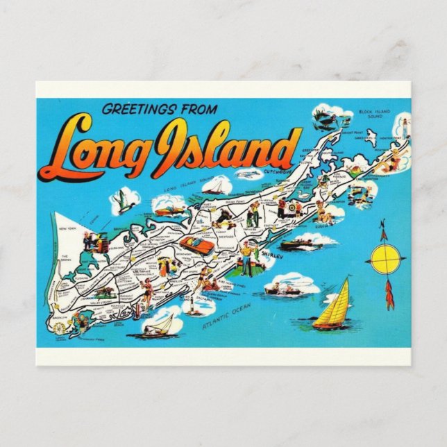 Postal Saludo de Long Island, NY (Anverso)