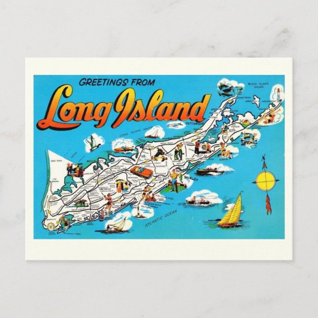 Postal Saludo de Long Island, NY (Anverso)
