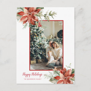 Postal Saludo de los Navidades de fotografía Poinsettia R