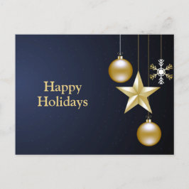 Postal Saludo de Navidad Adornos Dorados Azul Marino