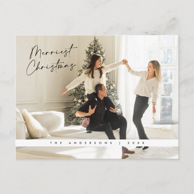 Postal Saludo de Navidad contemporáneo, foto familiar (Anverso)