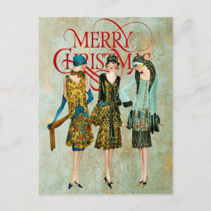 Postal Saludo de Navidad para mujeres de la década de 193