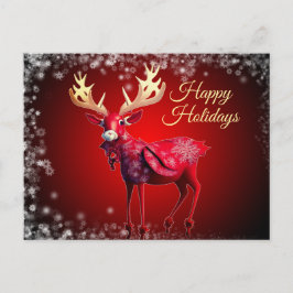 Postal Saludo de Navidad Reno Rojo Fiestas de Invierno