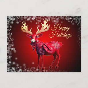Postal Saludo de Navidad Reno Rojo Fiestas de Invierno