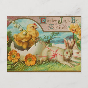 Postal Saludo de Pascua de Chick y Bunny Vintage