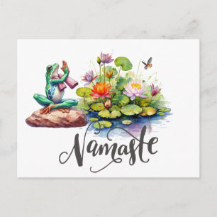 Postal Saludo de rana Namaste yoga en estanque