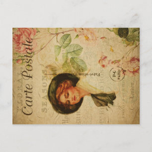 Postal Saludo de tipografía de mujeres francesas con flor