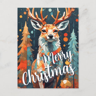 Postal Saludo de venado de árbol de Navidad