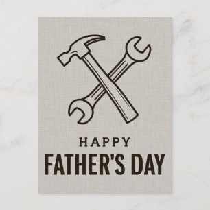 Postal Saludo del Día del Padre con martillo y llave ingl
