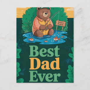 Postal saludo del Día del Padre con oso lindo pescando