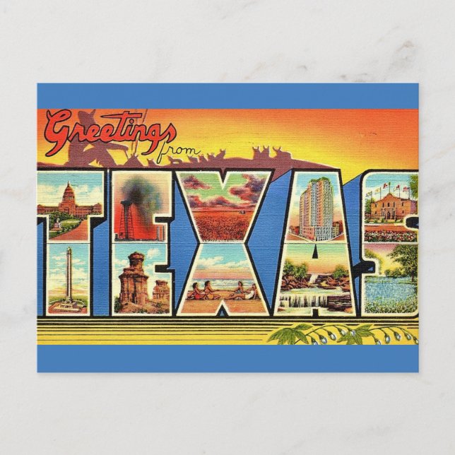 Postal Saludo del estado de Texas antiguo (Anverso)