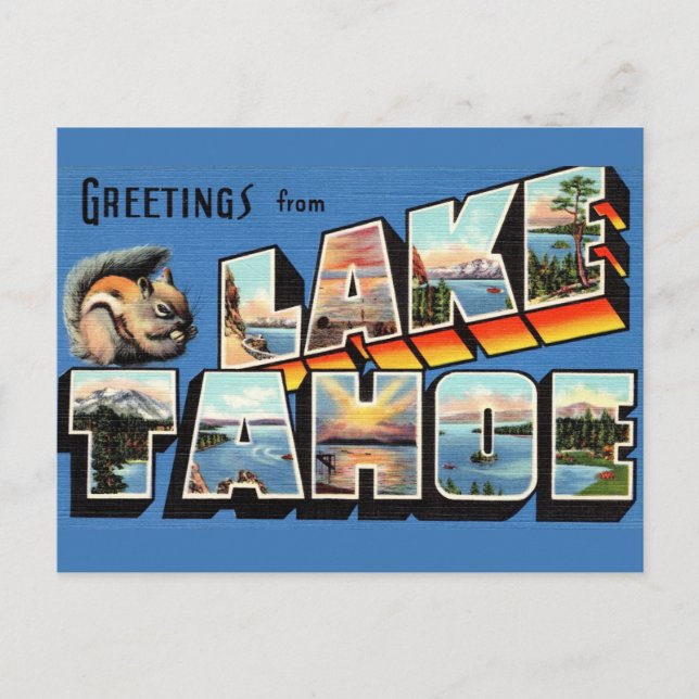 Postal Saludo del lago Tahoe vintage (Anverso)