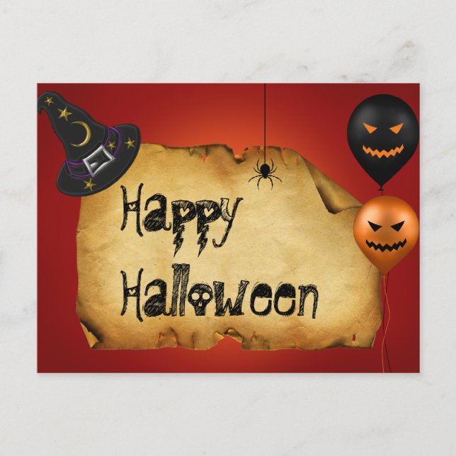 Postal Saludo del viejo pergamino de Halloween (Anverso)