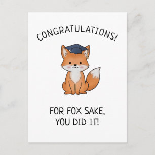 Postal Saludo divertido de graduación de Kawaii Fox