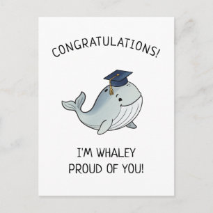 Postal Saludo divertido para graduados con ballena linda 