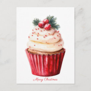 Postal Saludo festivo y elegante para Cupcake de Navidad