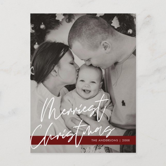 Postal Saludo moderno, foto familiar de Feliz Navidad (Anverso)