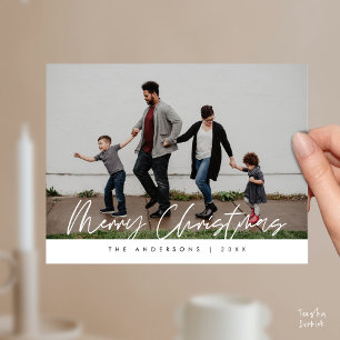 Postal Saludo moderno, foto familiar de Feliz Navidad Pos